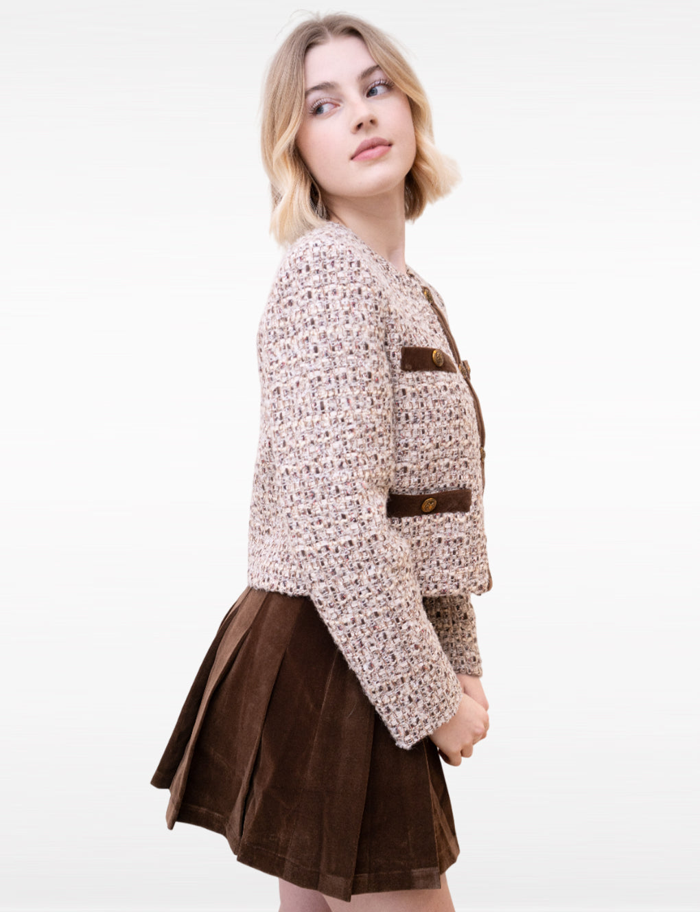 Round-neck Wool-blend Ribbon-trimmed Wool-blend Tweed Jacket