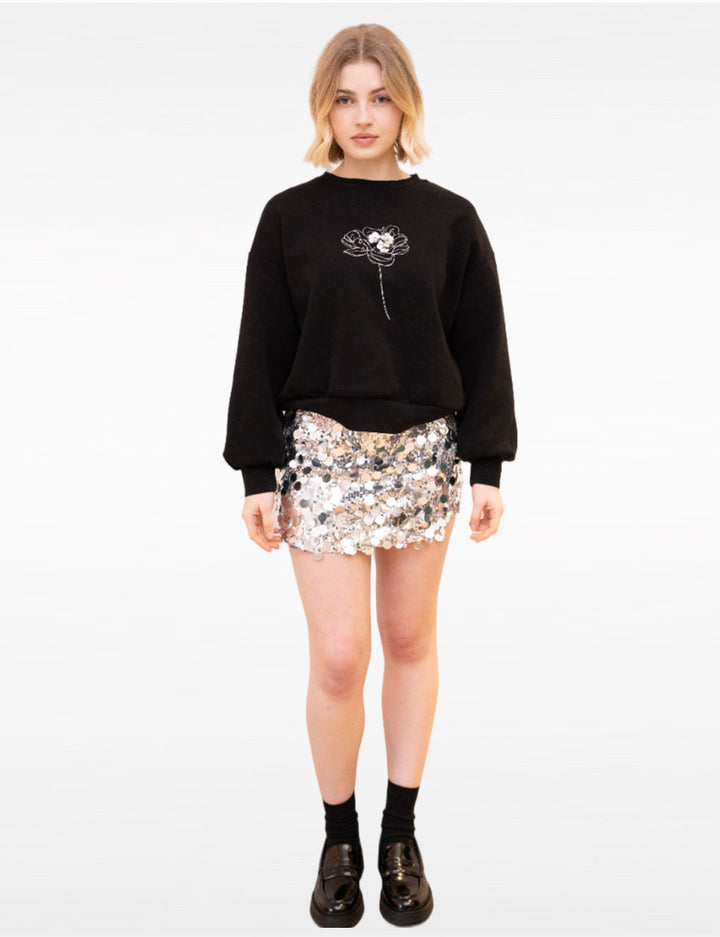 Black Sequin-embellished Y2K Mini Skirt