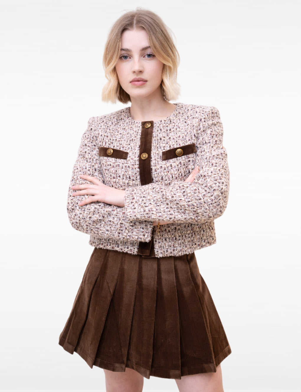 Round-neck Wool-blend Ribbon-trimmed Wool-blend Tweed Jacket