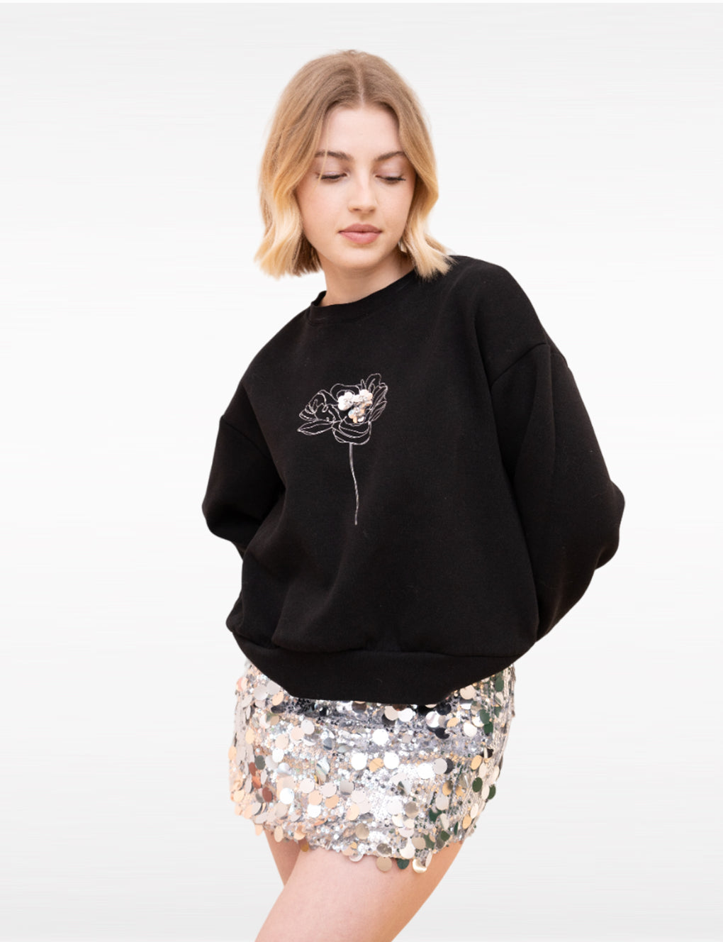 Black Sequin-embellished Y2K Mini Skirt