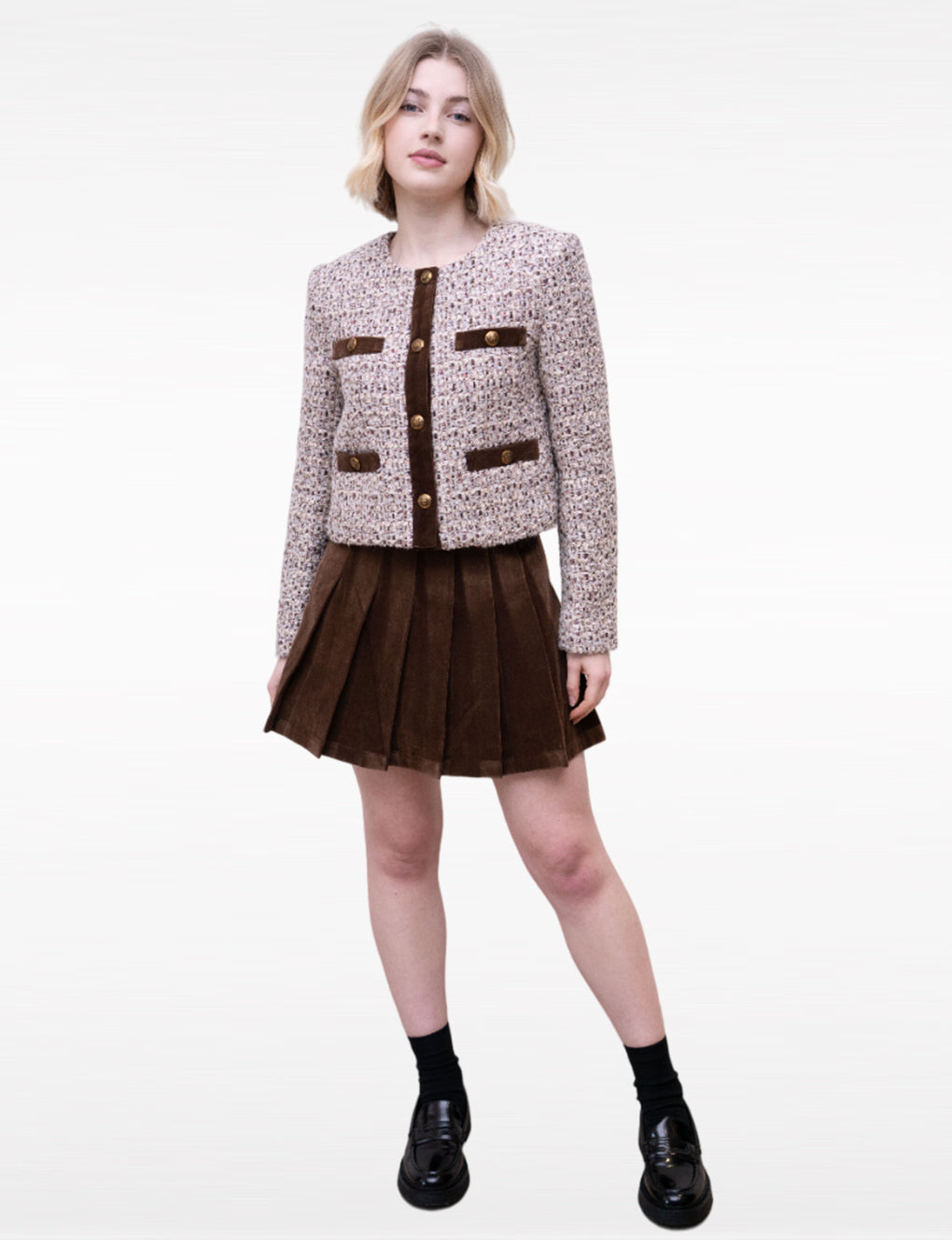 Round-neck Wool-blend Ribbon-trimmed Wool-blend Tweed Jacket