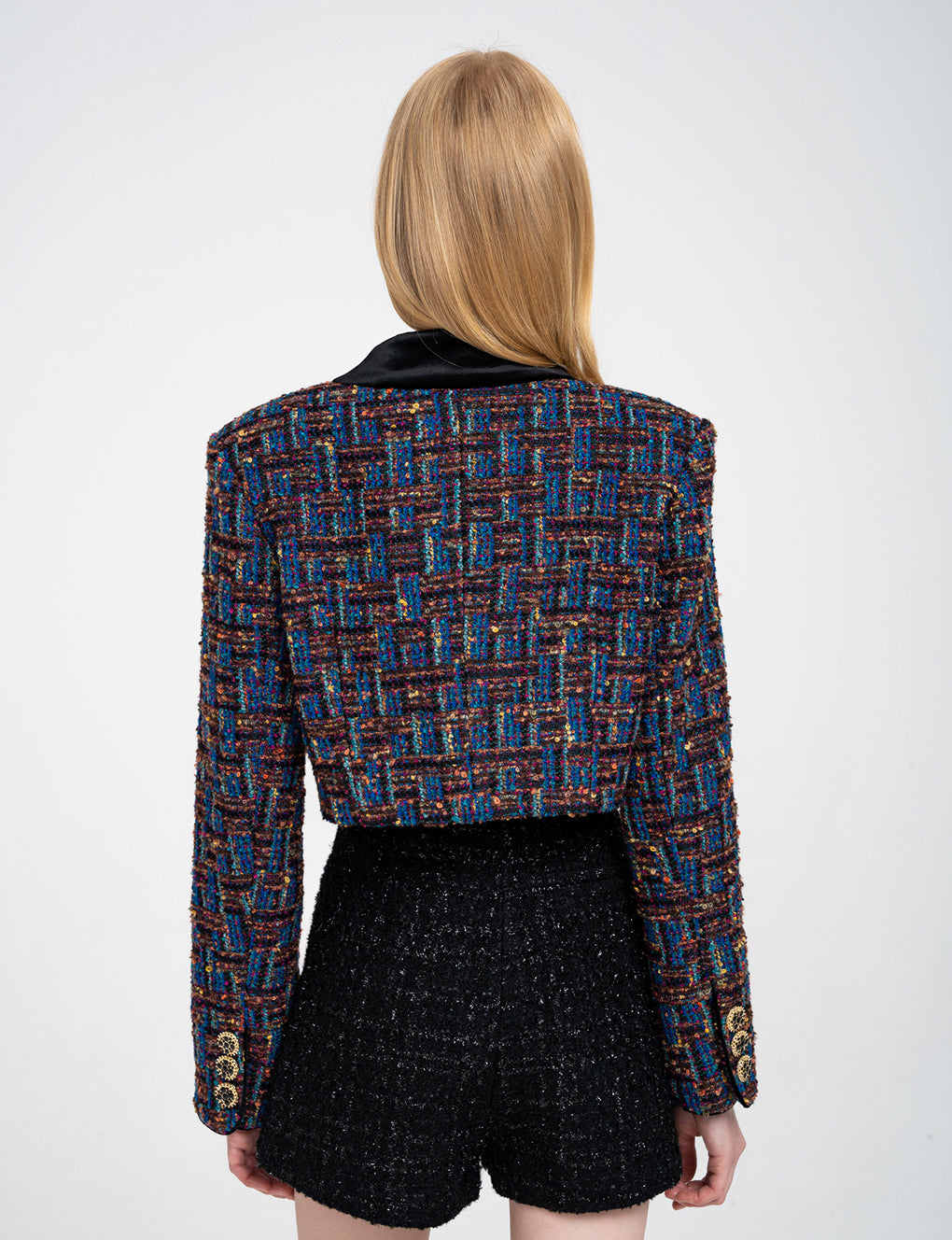 Cropped Velvet-trimmed V-neck  Bouclé-tweed Jacket