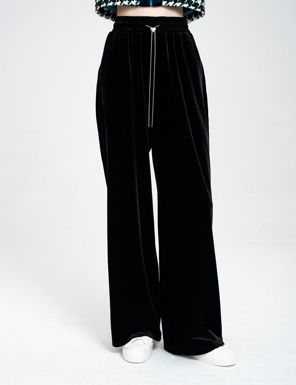 Heart-design Metallic Drawstring Wide Leg Pants