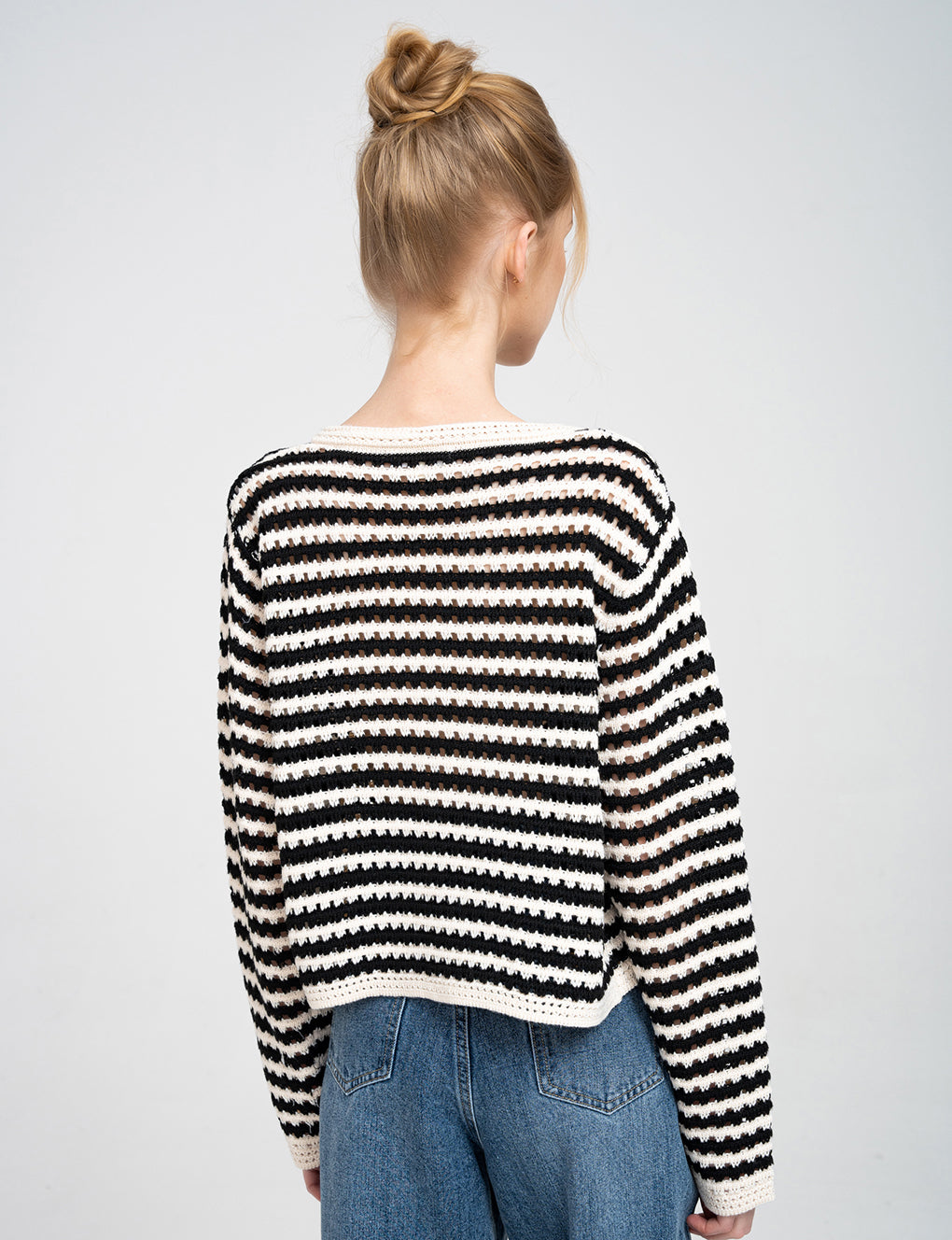 Striped Cut-outs Design Cable Knit Cardigan