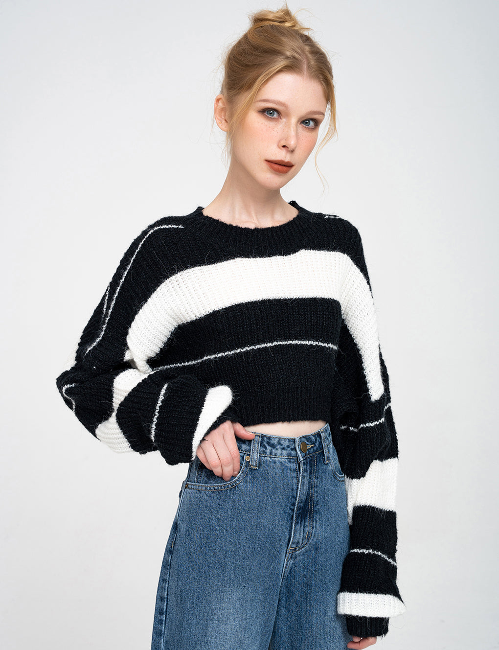 Striped Cropped Chunky Knit Jumper