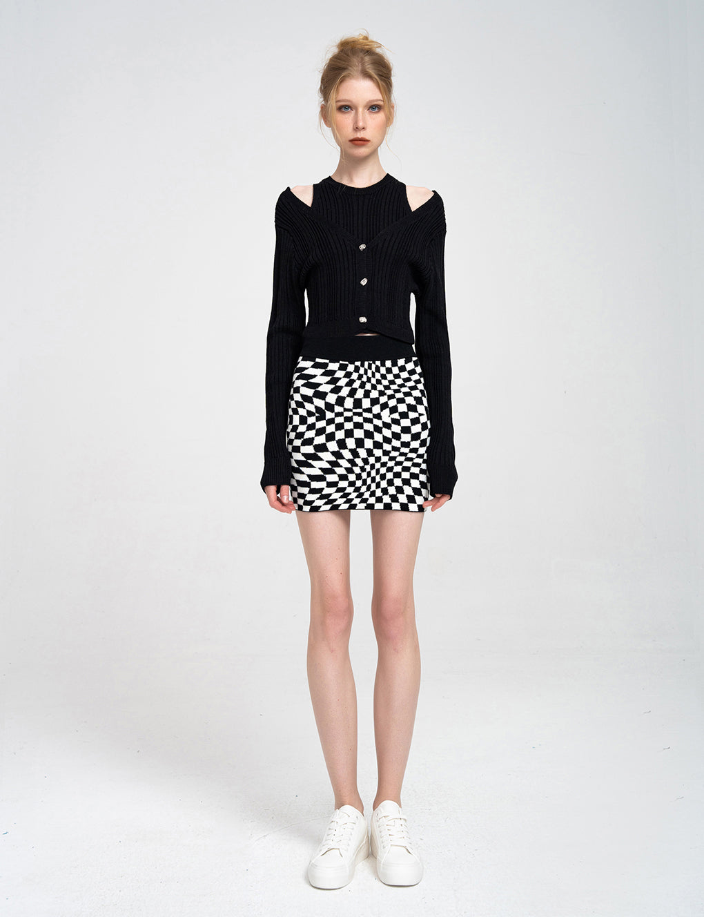 Twisted Checked Knitted Wool-blend Mini Skirt