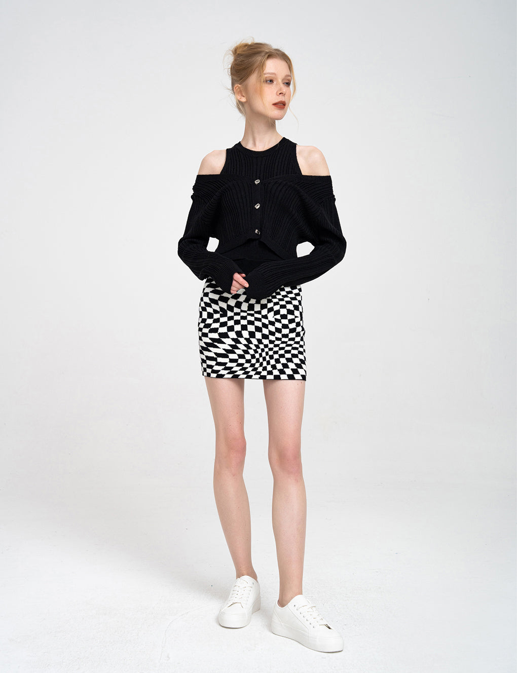 Twisted Checked Knitted Wool-blend Mini Skirt