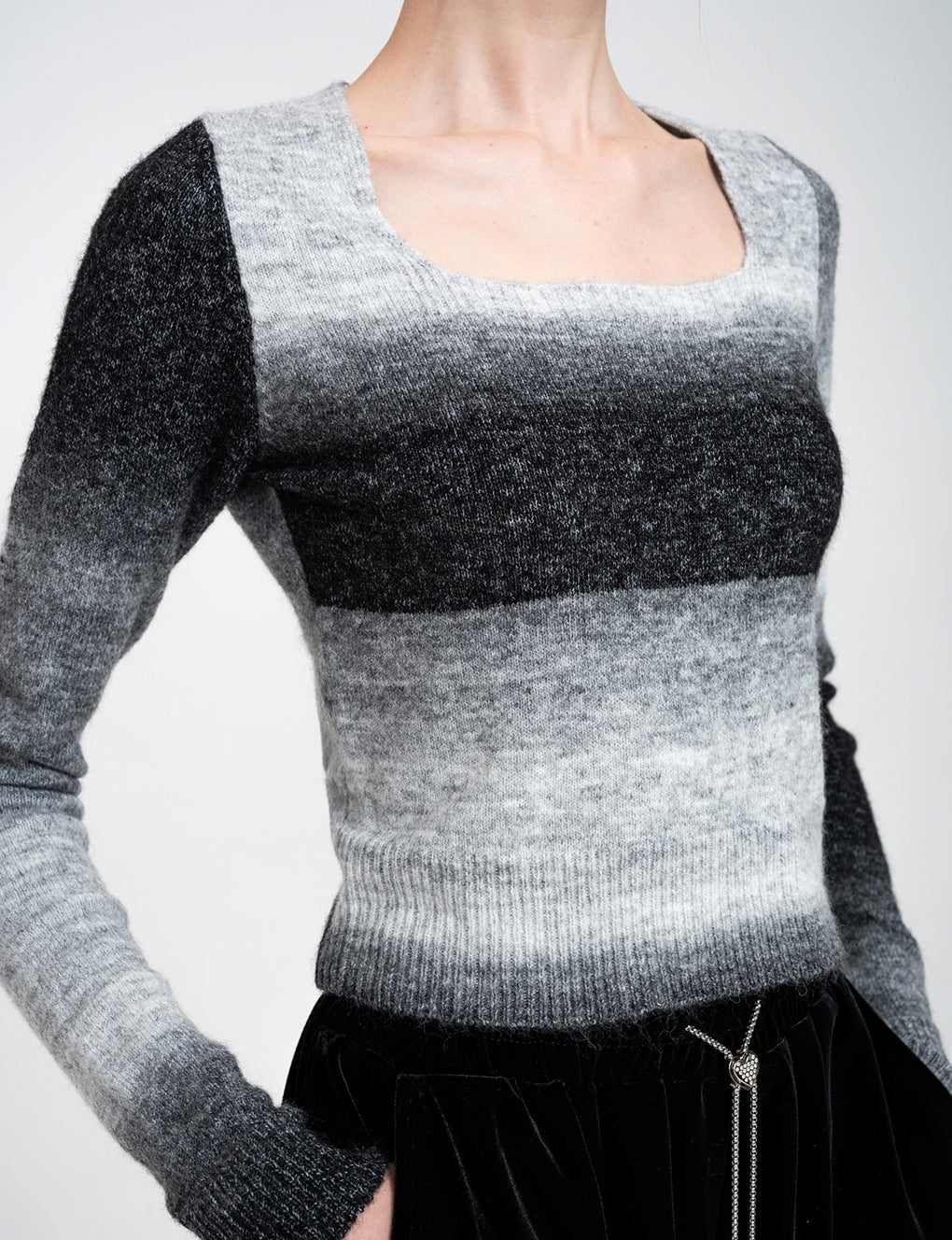 Gradient Pattern Square Neck Knit Wool-blend Sweater