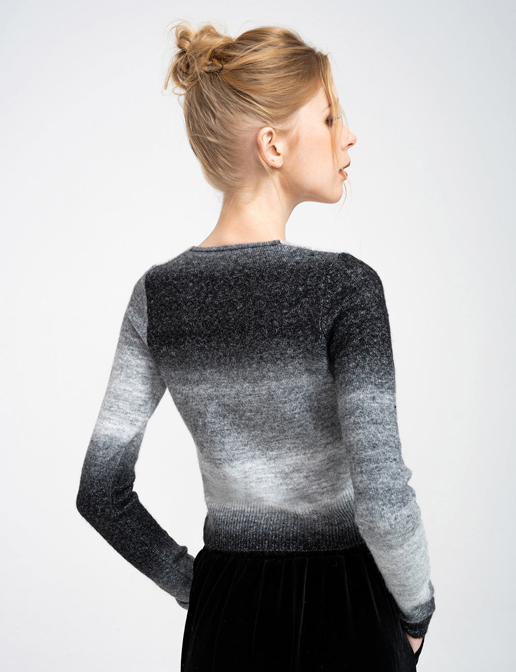 Gradient Pattern Square Neck Knit Wool-blend Sweater