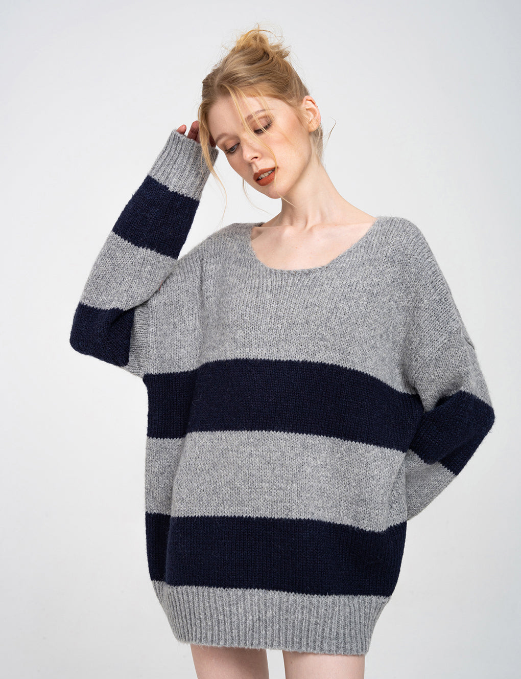 Oversized Striped Knitted Wool-blend Jumper