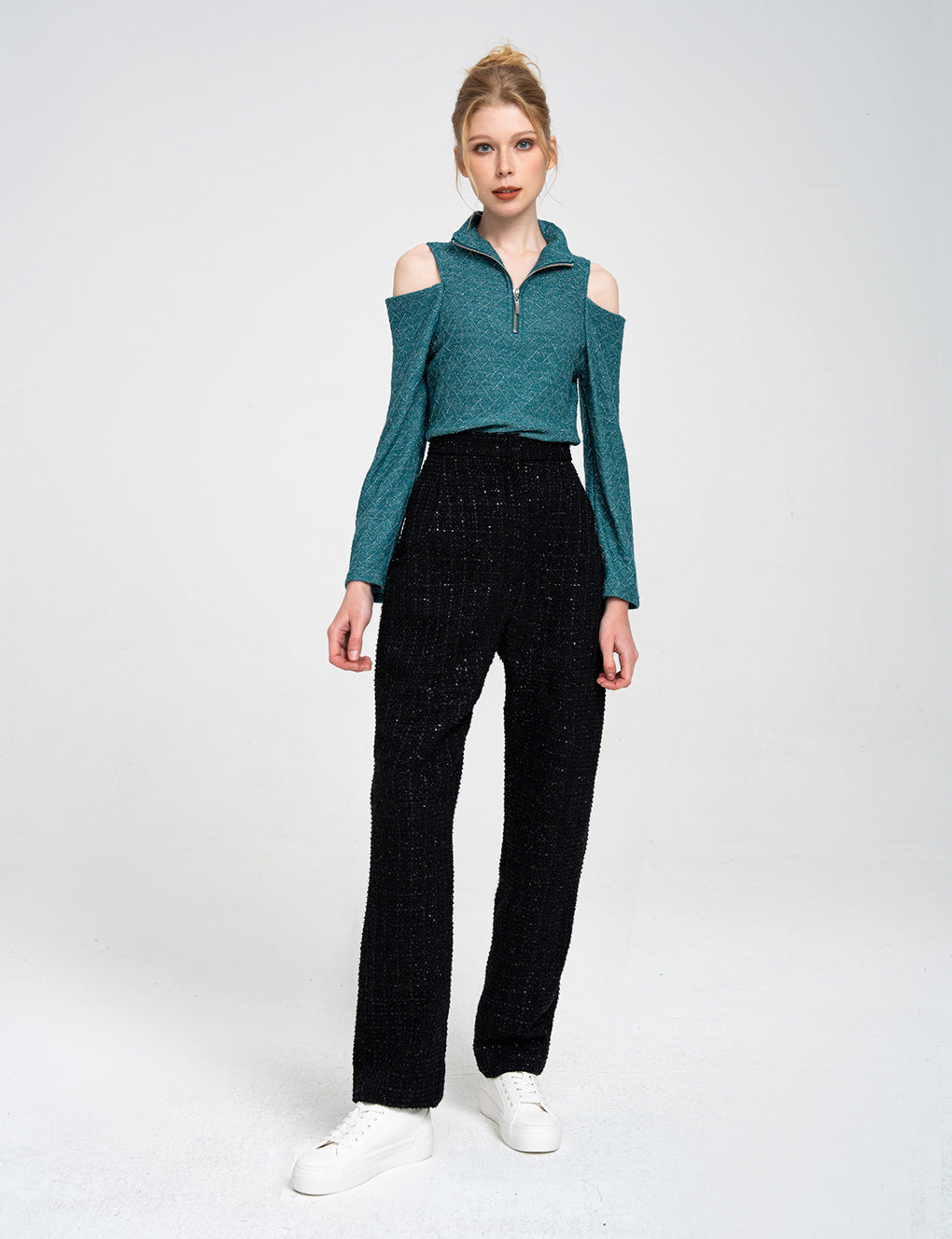 Sequin-embellished Tweed Tapered Pants