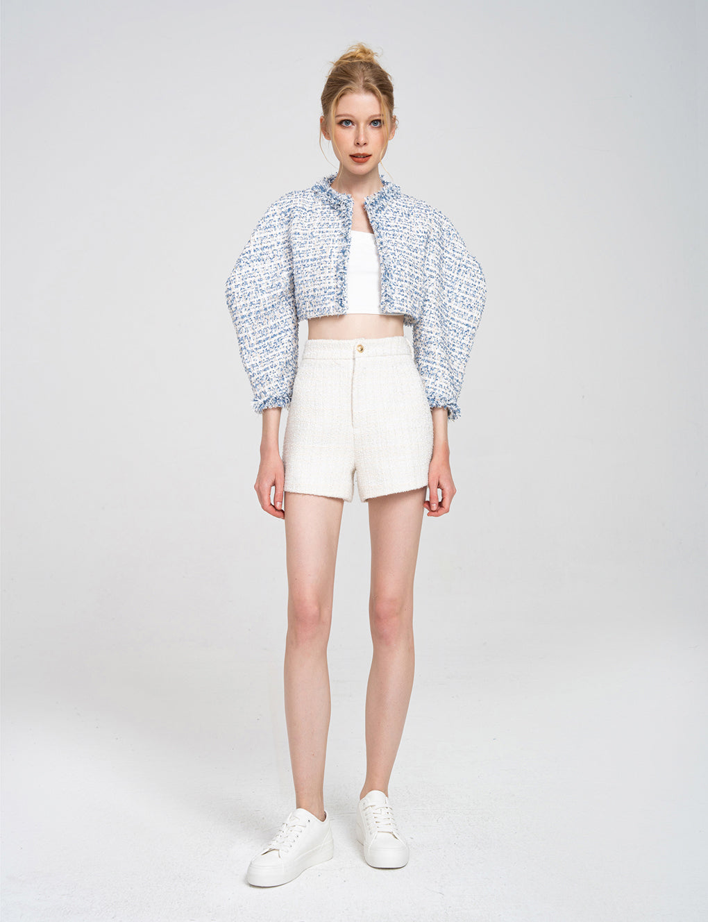 Cropped Fringed Puff-sleeve Tweed Jacket