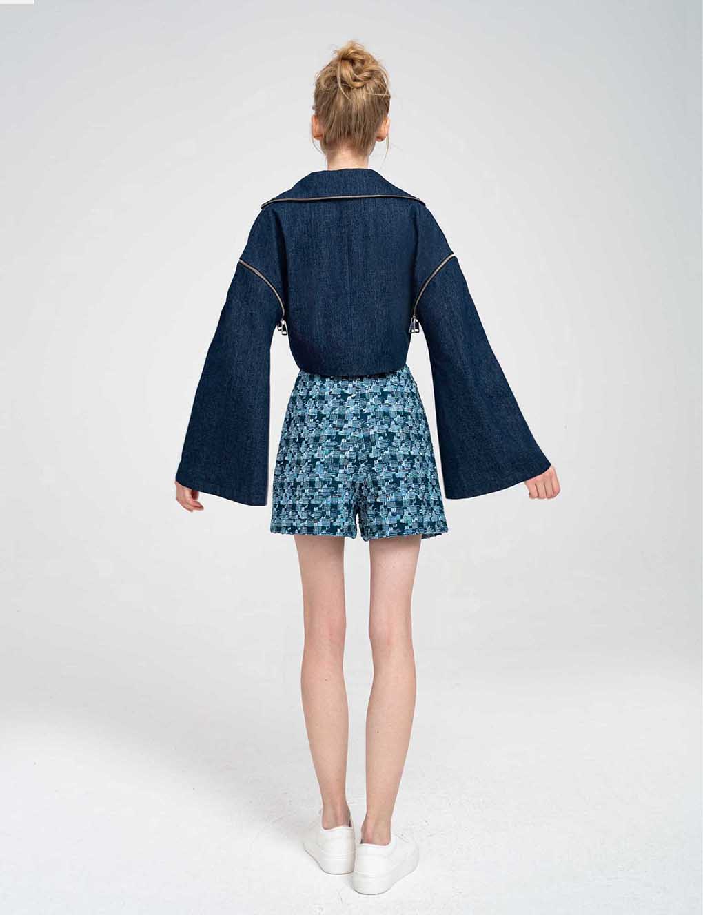 Cropped Detachable-sleeves Zip-trimmed  Tweed Jacket