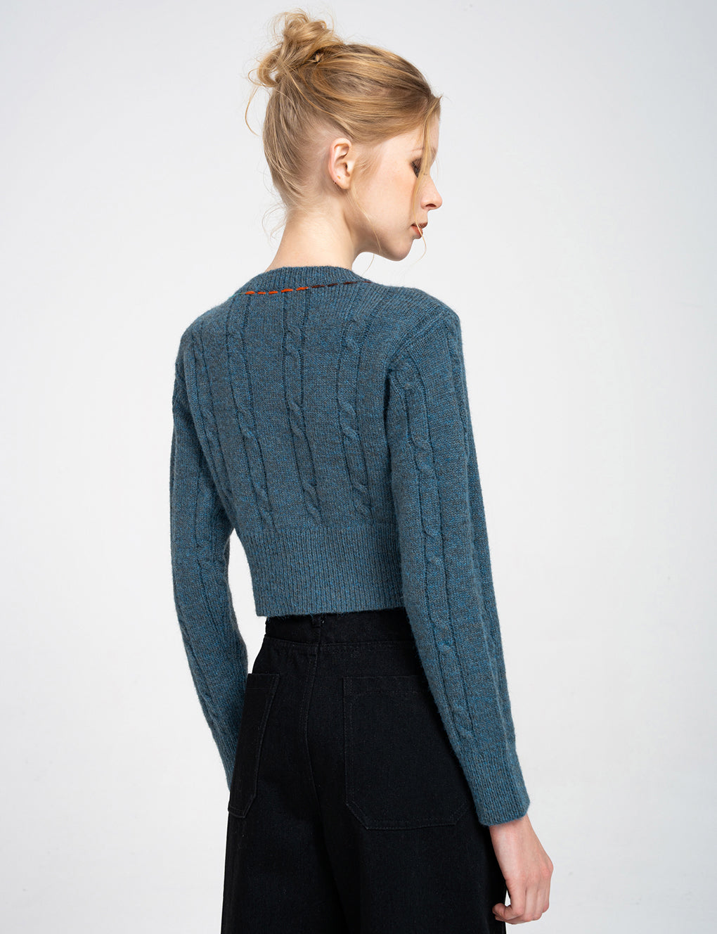 Cropped Coloured-thread Cable-knit Cardigan