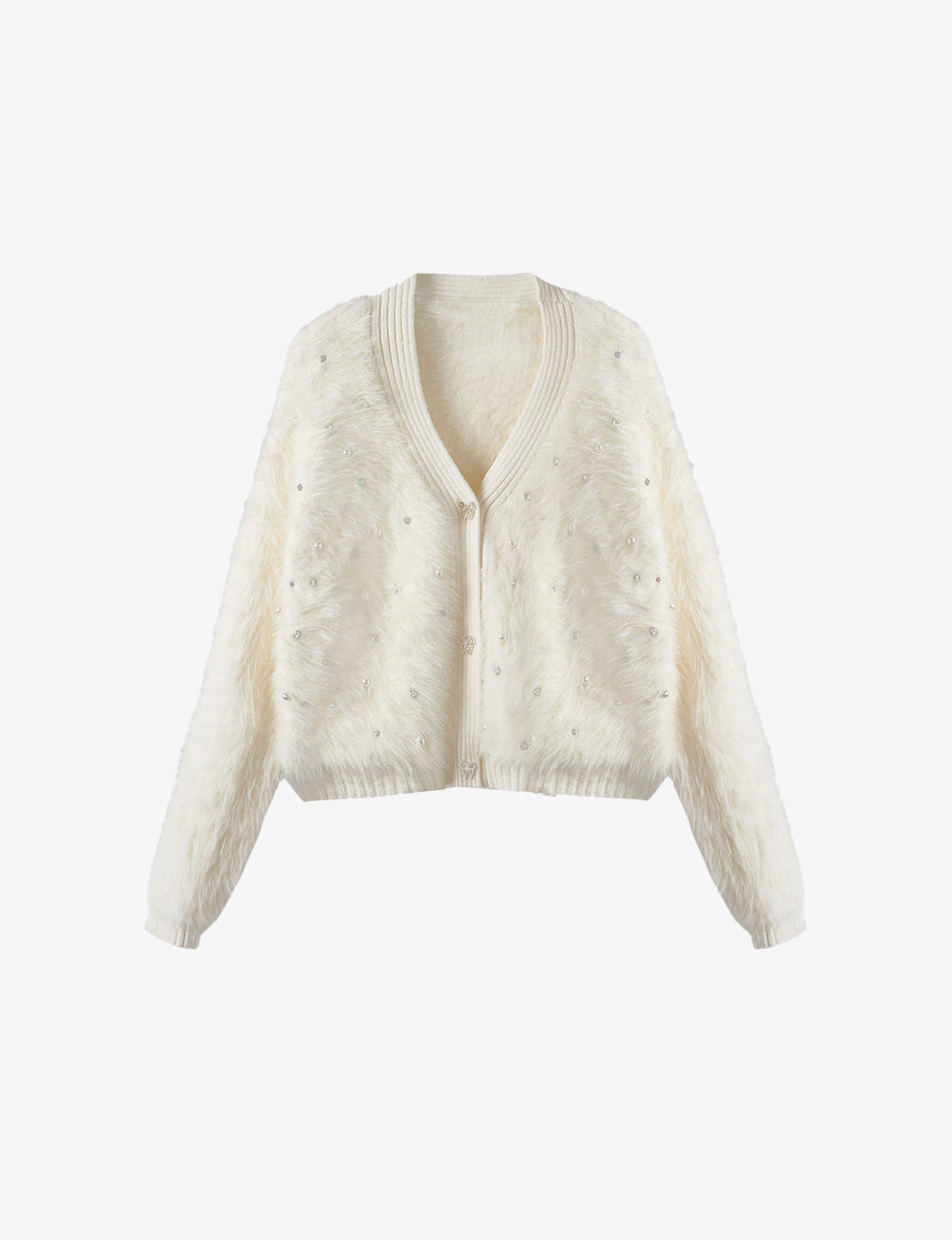 Rhinestone-embellished Imitation Mink Fur Knit Cardigan