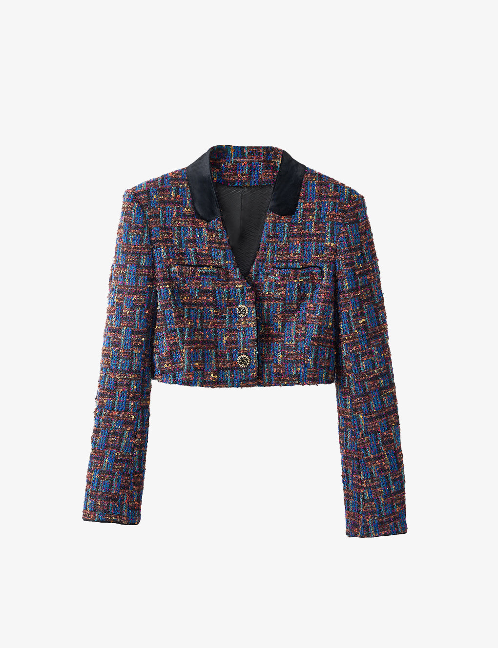 Cropped Velvet-trimmed V-neck  Bouclé-tweed Jacket