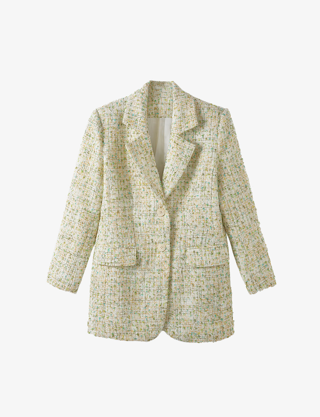 Notched Lapel Cotton-blend Tweed Jacket