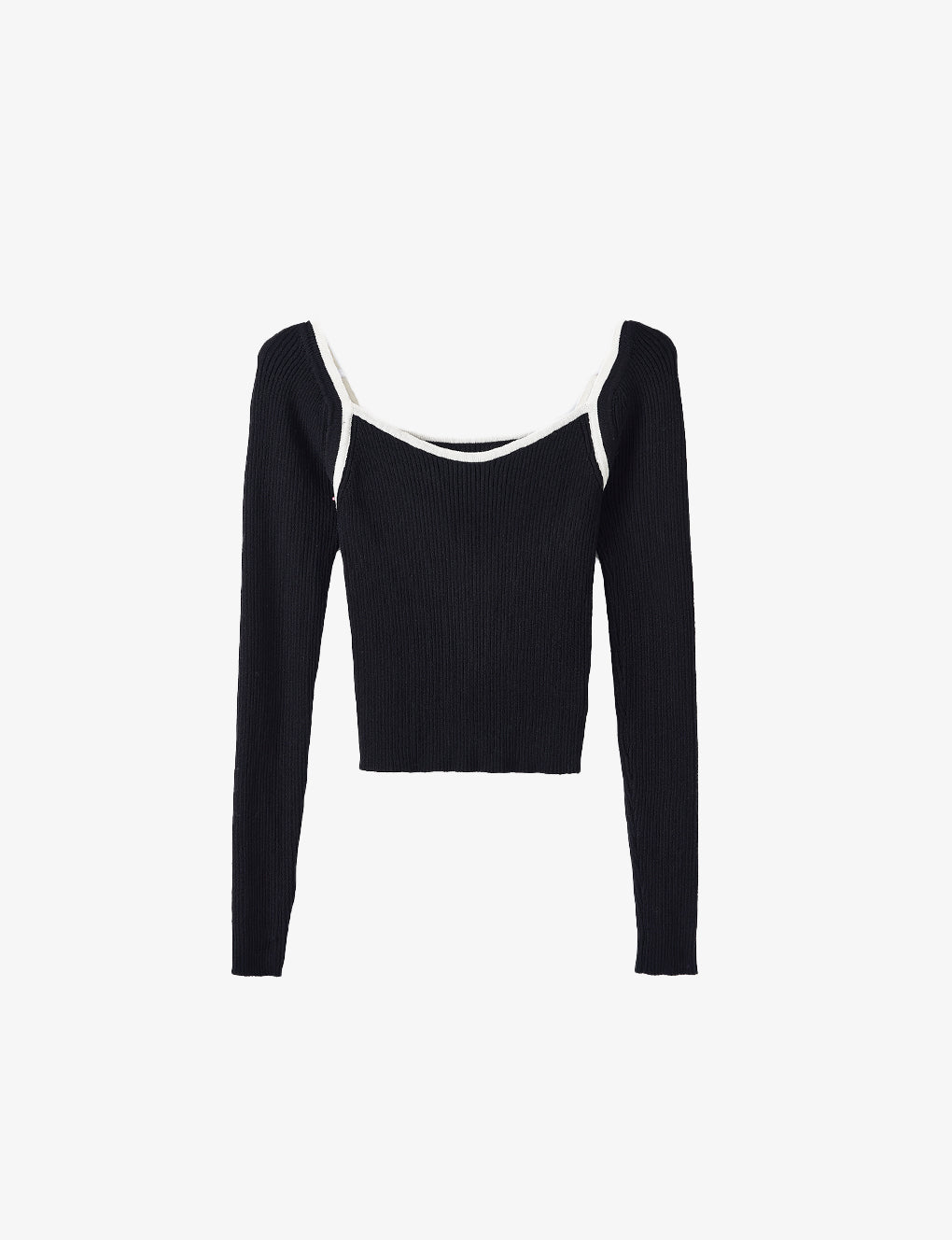 Trimmed Square Neck Stretch-knit Sweater