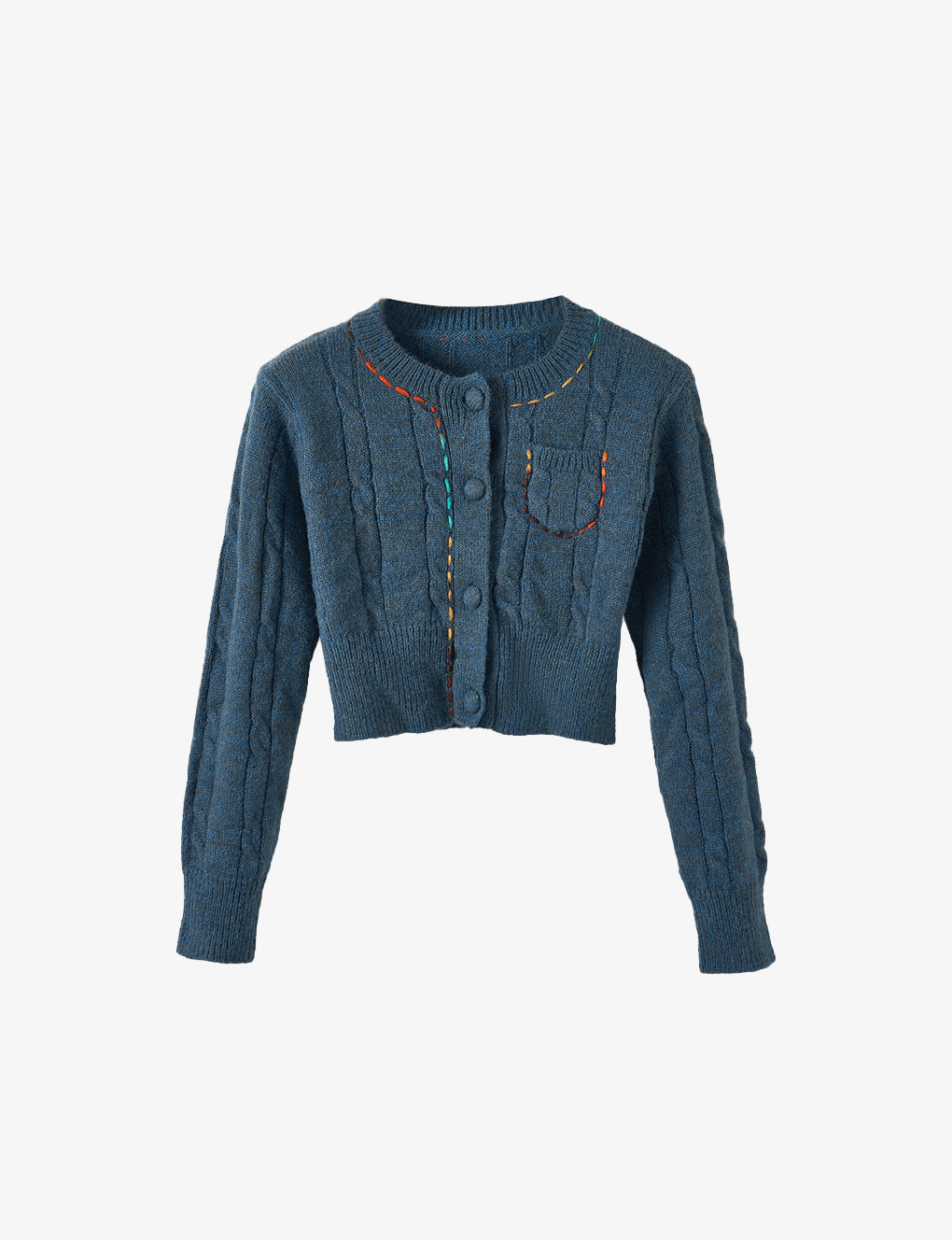 Cropped Coloured-thread Cable-knit Cardigan